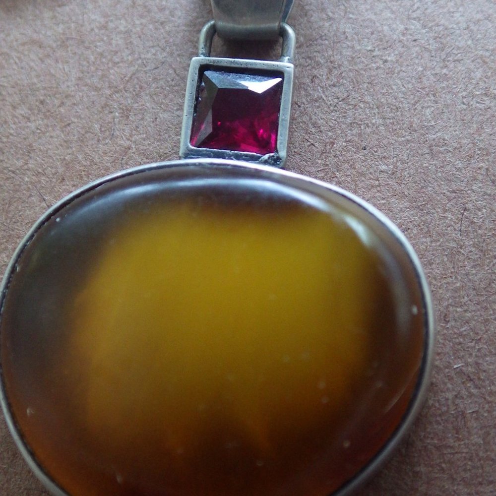 Couture Danka Czapnik Amber & Ruby Pendant Sterling Silver Signed - Picture 12 of 14